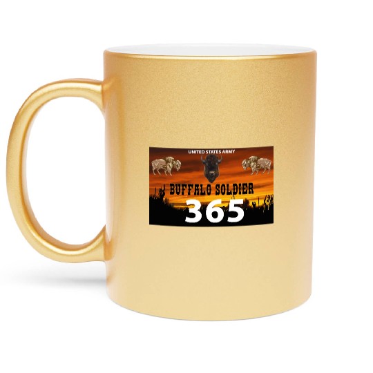 US Army Buffalo Soldier 365 w Buffalo Head Center Metallic Mugs