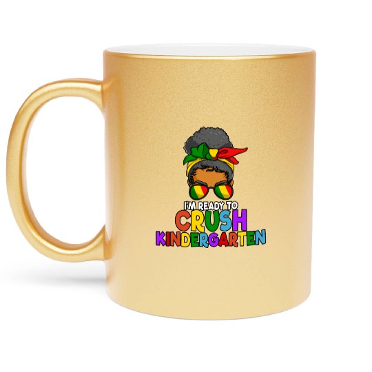 Juneteenth Messy Bun Ready To Crush Kindergarten Metallic Mugs