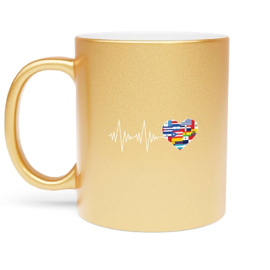 Hearts Beat Spanish Flags Hispanic Heritage Month Metallic Mugs