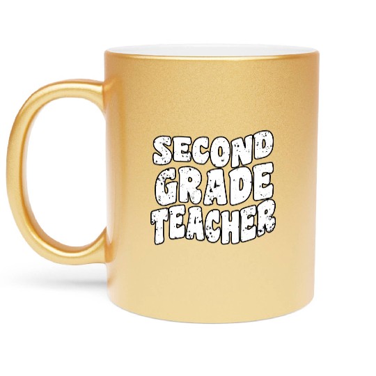 Retro Groovy Second Grade Teacher Back To School Metallic Mugs
