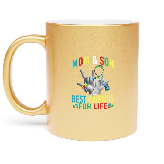 Mom And Son Best Friends For Life Autism Awareness Metallic Mugs