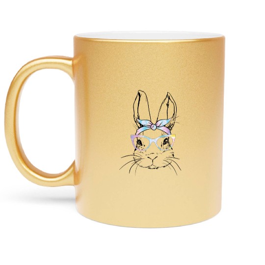 Bunny Face With Sunglasses For Easter Day Metallic Mugs