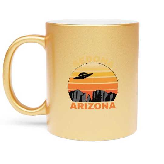 Sedona Arizonna Retro Sunset and UFO Metallic Mugs