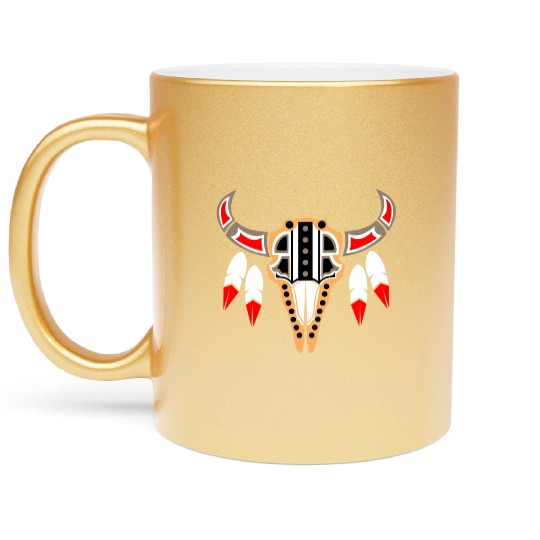 Native American Buffalo Skull for Tribal Art Lover Metallic Mugs