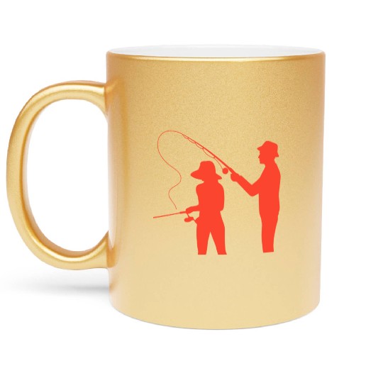 couple fisching dad daughter friends relax lovers Metallic Mugs