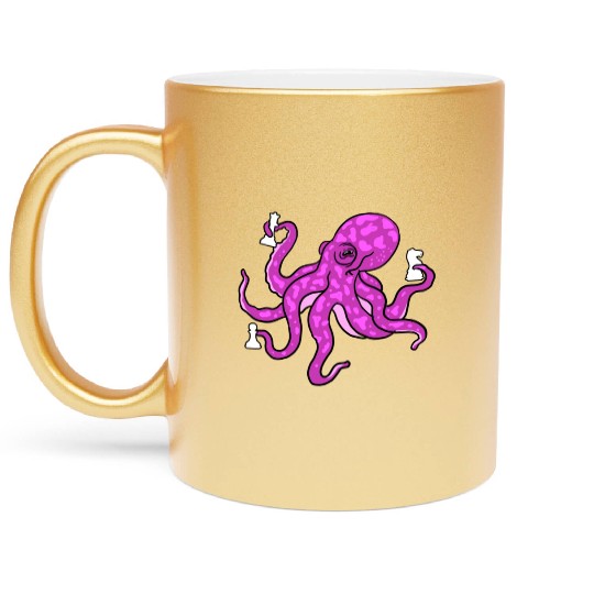 Octopus Playing Chess for Octopus Lover Metallic Mugs