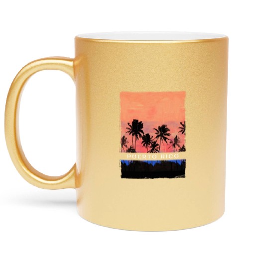 Puerto Rico Caribbean Vacation Souvenir Palm Tree Metallic Mugs