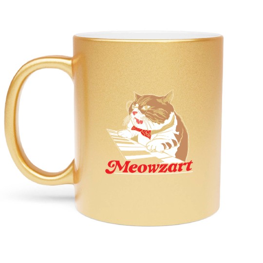 Meowzart Piano Cat Musician Musical Pianist Music Metallic Mugs
