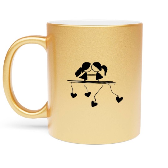 lesbian couple love symbol Metallic Mugs