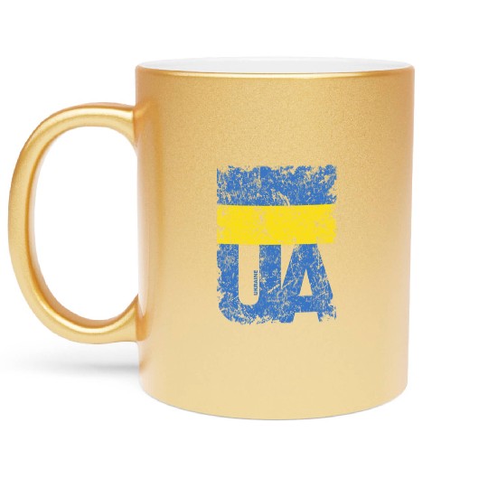 I stand with Ukraine. Support Ukraine. Stop War Metallic Mugs
