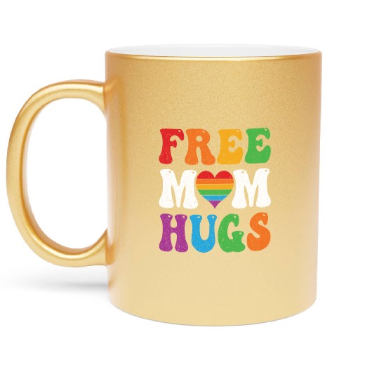 Free Mom Hugs Pride Metallic Mugs Rainbow Heart LGBT Pride