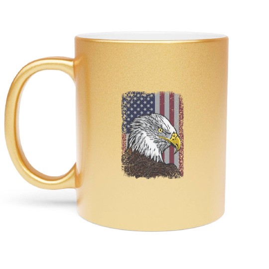 Bald Eagle - American Flag - Patriotic Metallic Mugs