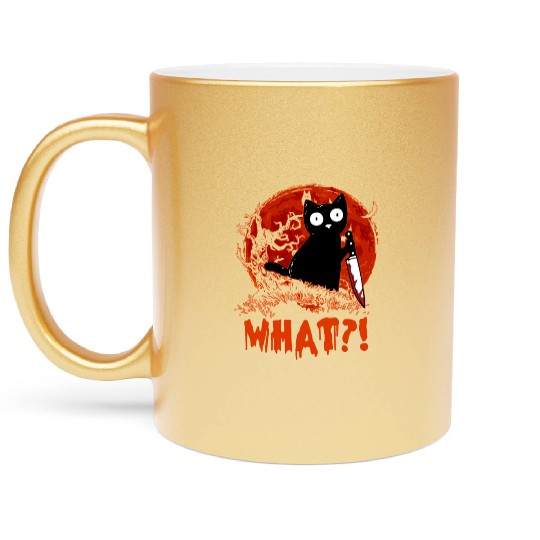 What Murderous BlackCat With Blood Knife Halloween Metallic Mugs