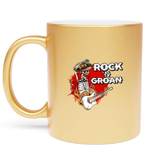 Halloween Cowboy Skeleton Rocker Hand Rock Metallic Mugs