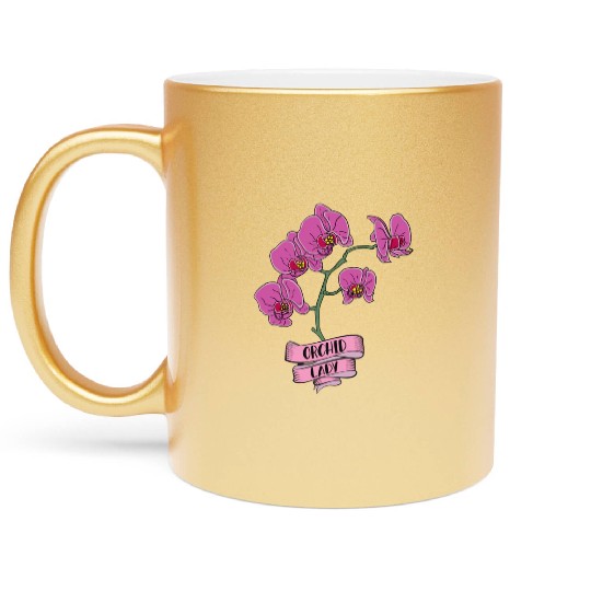 Orchid Plant Lady Cartoon Metallic Mugs