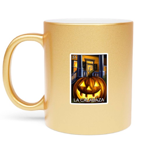 La Calabaza Pumpkin Card Mexican Lottery Card Metallic Mugs