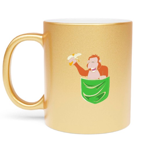 Monkey With Banana In Hand Orangutan In Pocket Metallic Mugs