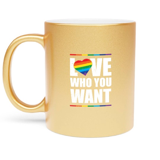 LGBT Love Who You Want Gay Pride Rainbow Heart Metallic Mugs