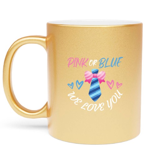 Pink or Blue We Love You Bow Necktie Metallic Mugs
