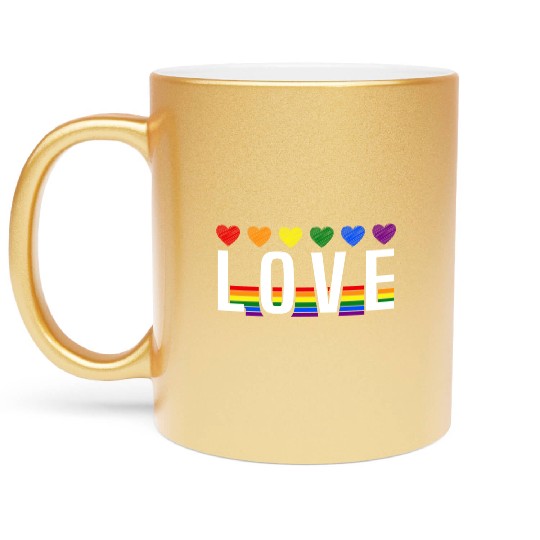 Love Rainbow Heart Pride LGBT Metallic Mugs
