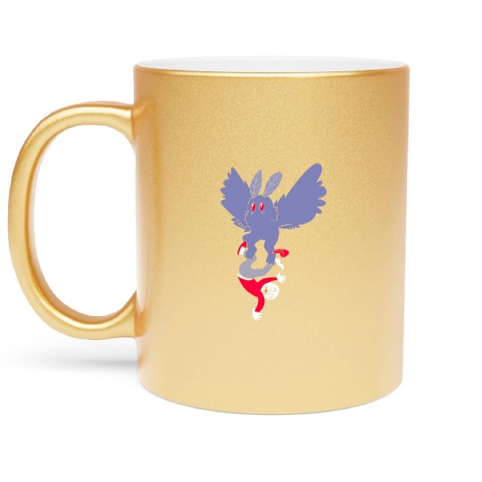 Mothman Abducting Human Goth Cryptid Funny Mothman Metallic Mugs