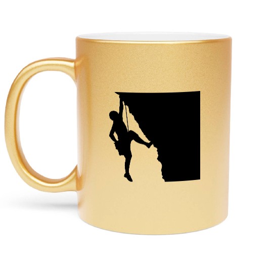 Rock climbing mountaineering silhouette Metallic Mugs