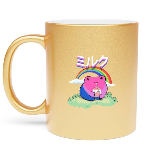Kawaii Frog Strawberry Milk Bisexual Pride Flag Metallic Mugs