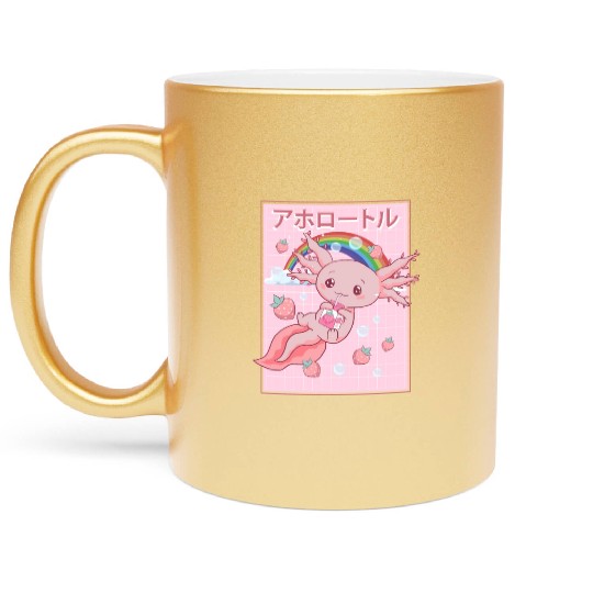 Kawaii Axolotl Strawberry Milk Metallic Mugs