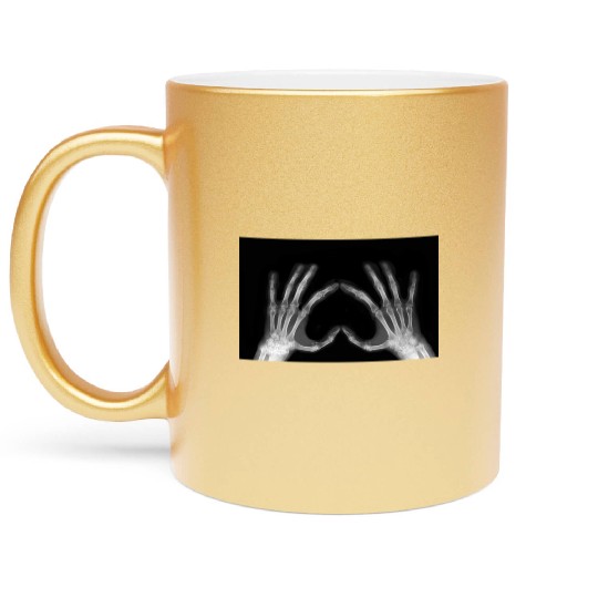 Skeleton Hand Heart Sign Bones Funny Halloween Metallic Mugs