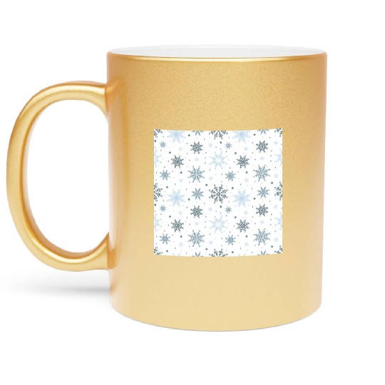 Modern Snowflakes Pattern White Blue Metallic Mugs