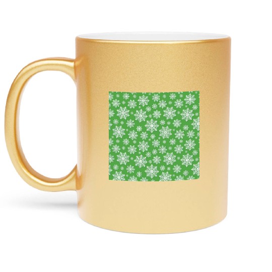 Modern Snowflakes Pattern White Green Metallic Mugs