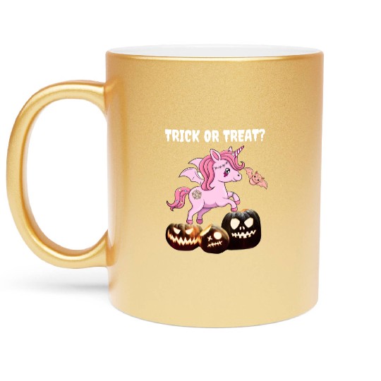 Halloween zombie unicorn pumkin trick or treat Metallic Mugs