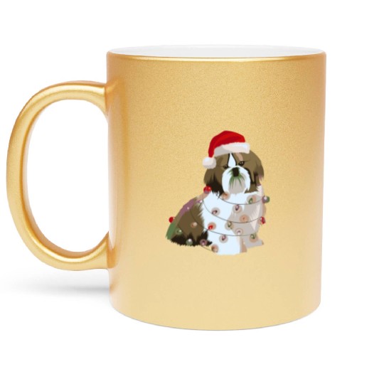 Shih Tzu Christmas Lights Xmas Dog Lover Metallic Mugs