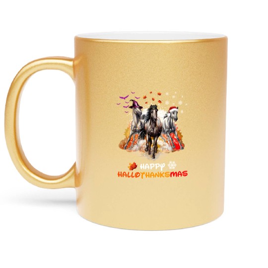 Horses Happy HalloThanksmas Metallic Mugs
