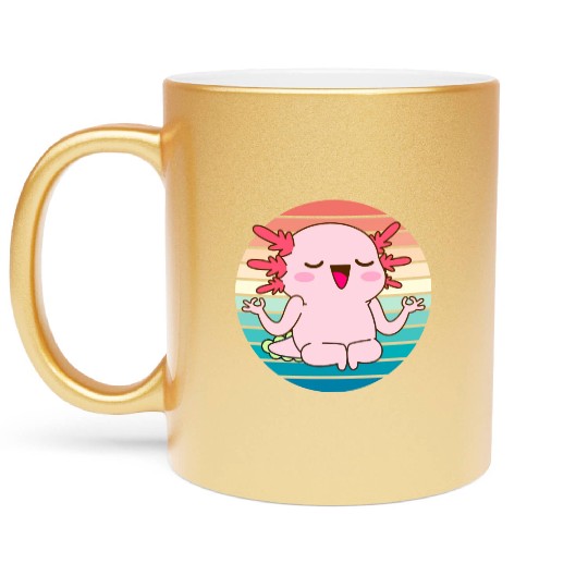 Adorable Meditating Axolotl Retro Sunset Metallic Mugs