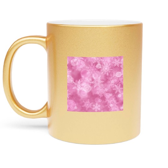 Pink White Snowflakes Pattern Metallic Mugs
