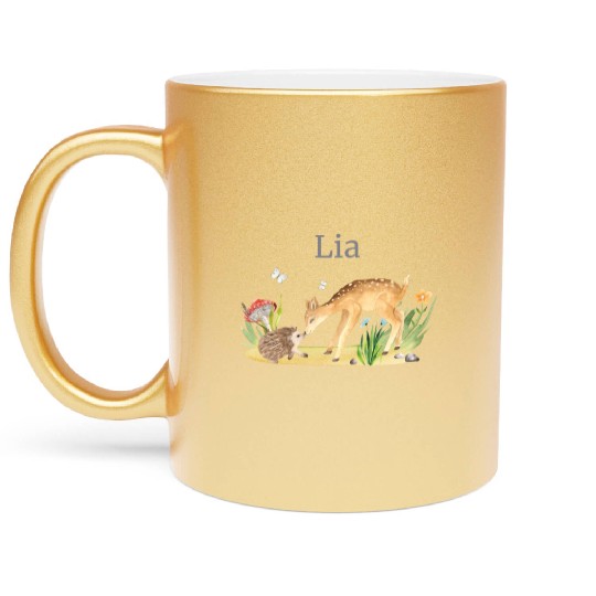 Forest Animal Deer Hedgehog Flowers Name Lia Metallic Mugs