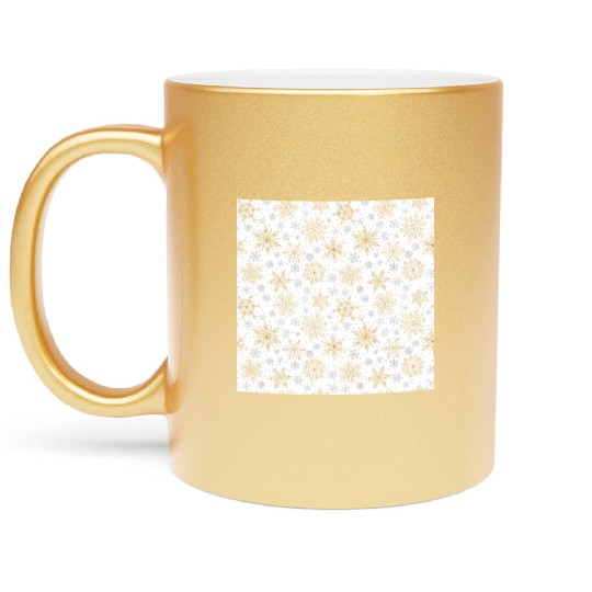 Modern Snowflakes Pattern White Gold Metallic Mugs