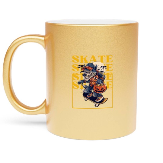 Wolf Skateboard Lazy Halloween Costume Metallic Mugs