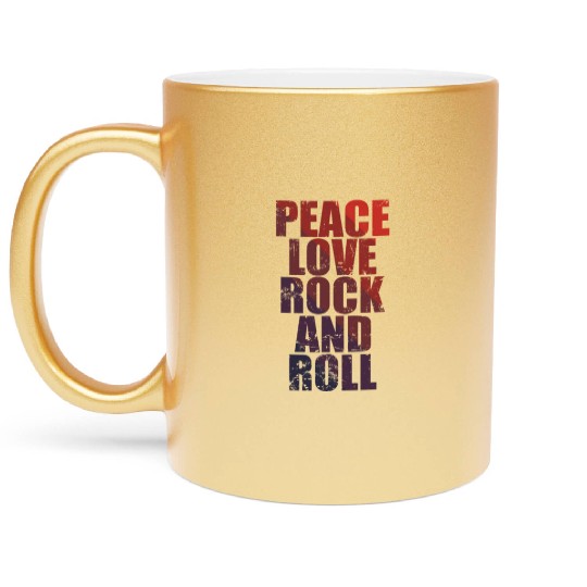 Peace Love Rock and Roll Music Style Guitar Metallic Mugs