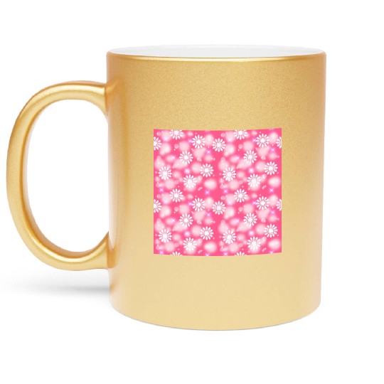 Pink White Snowflakes Pattern Metallic Mugs