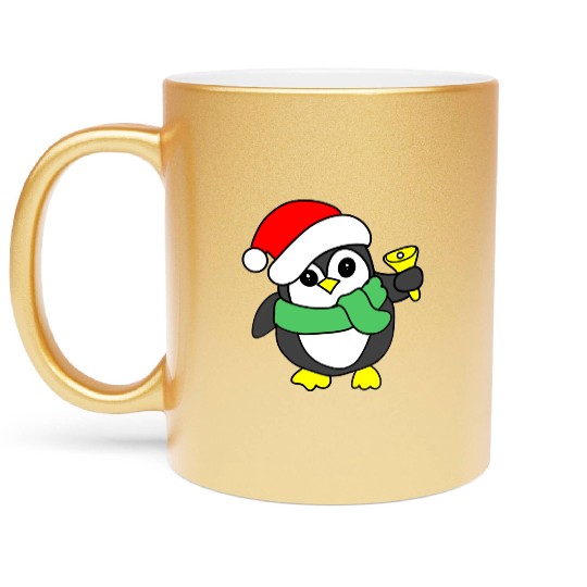 penguin ringing bell Metallic Mugs