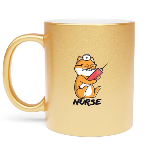 Nurse cat needle Metallic Mugs