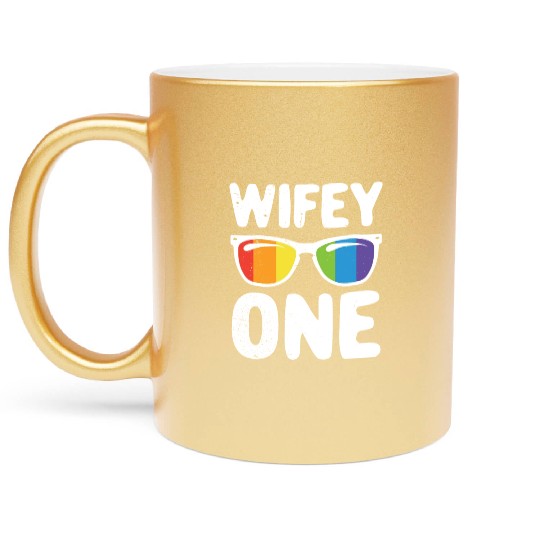 Wife One Funny Lgbt Lesbian Couple LGBT Pride Gay Metallic Mugs