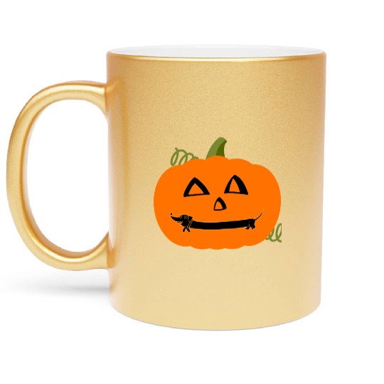 Halloween Pumpkin Dachshund Costume funny Metallic Mugs