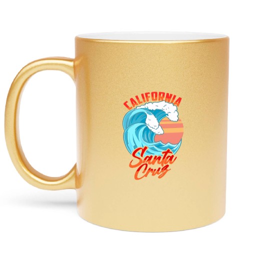 Santa Cruz California Waves Surf Beach Metallic Mugs