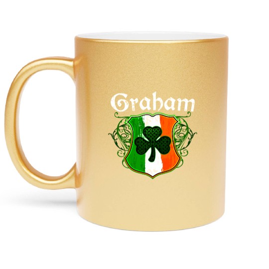 Graham Irish Surname Ireland Flag Shield Shamrock Metallic Mugs