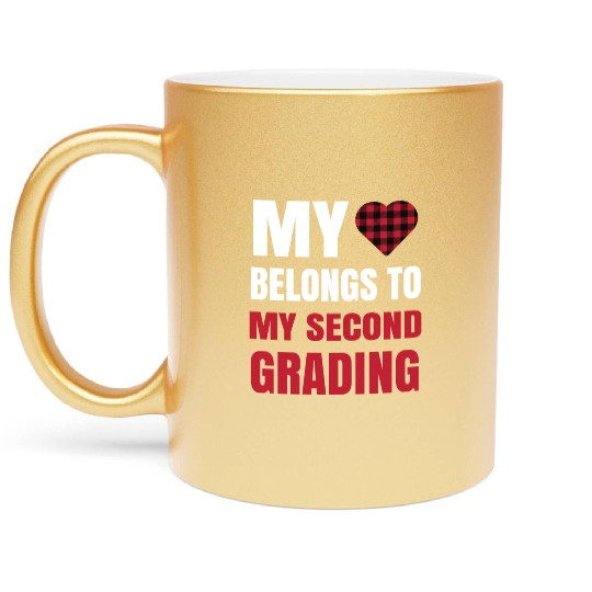 Heart Buffalo Plaid Clothes 2nd Grade Teacher Metallic Mugs