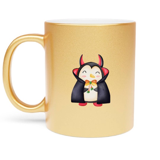 Halloween Penguin in vampire costume Metallic Mugs
