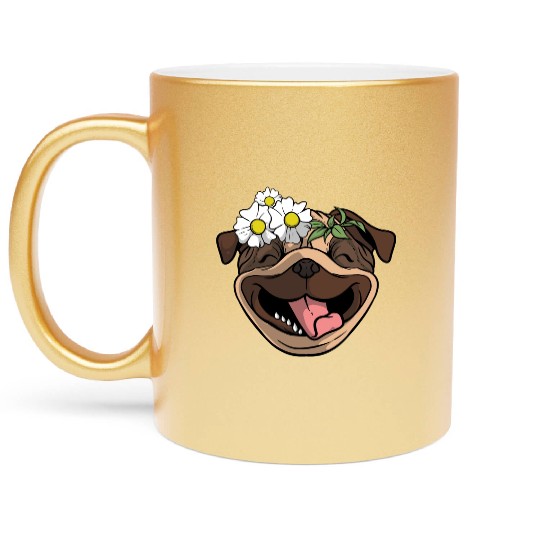 Dog Pug Flower Metallic Mugs